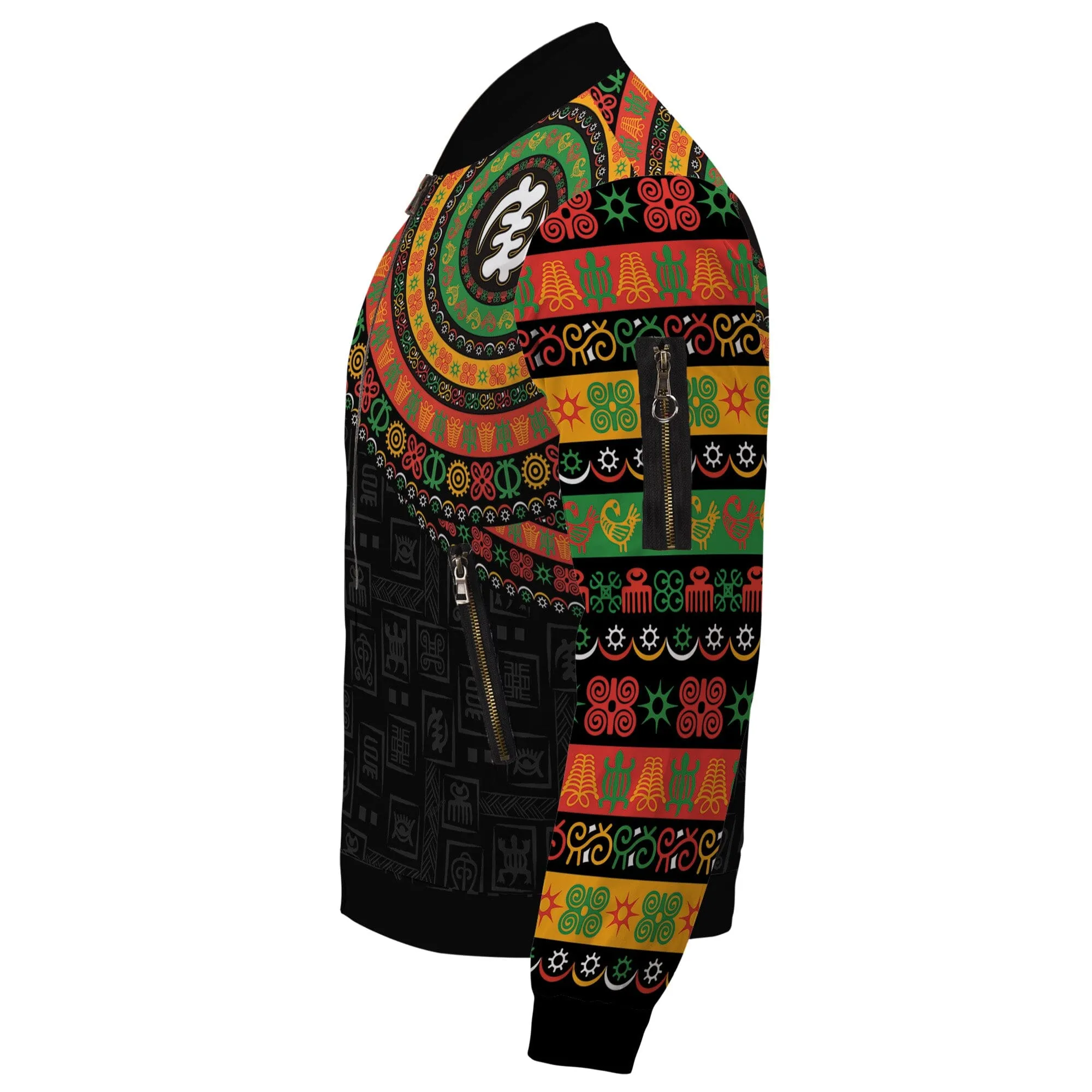 Adinkra Symbols Print Sleeve Bomber Jacket