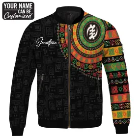 Adinkra Symbols Print Sleeve Bomber Jacket