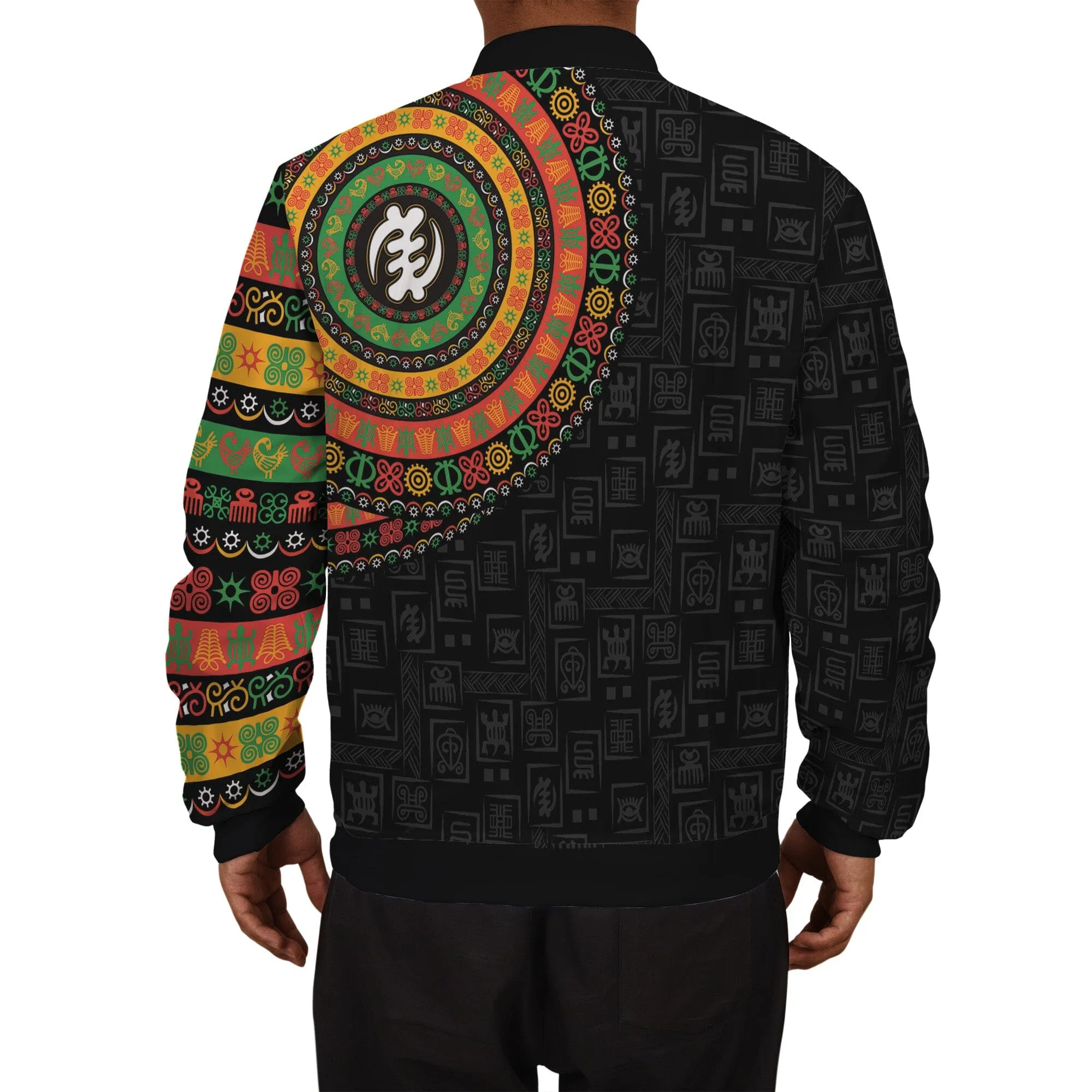 Adinkra Symbols Print Sleeve Bomber Jacket