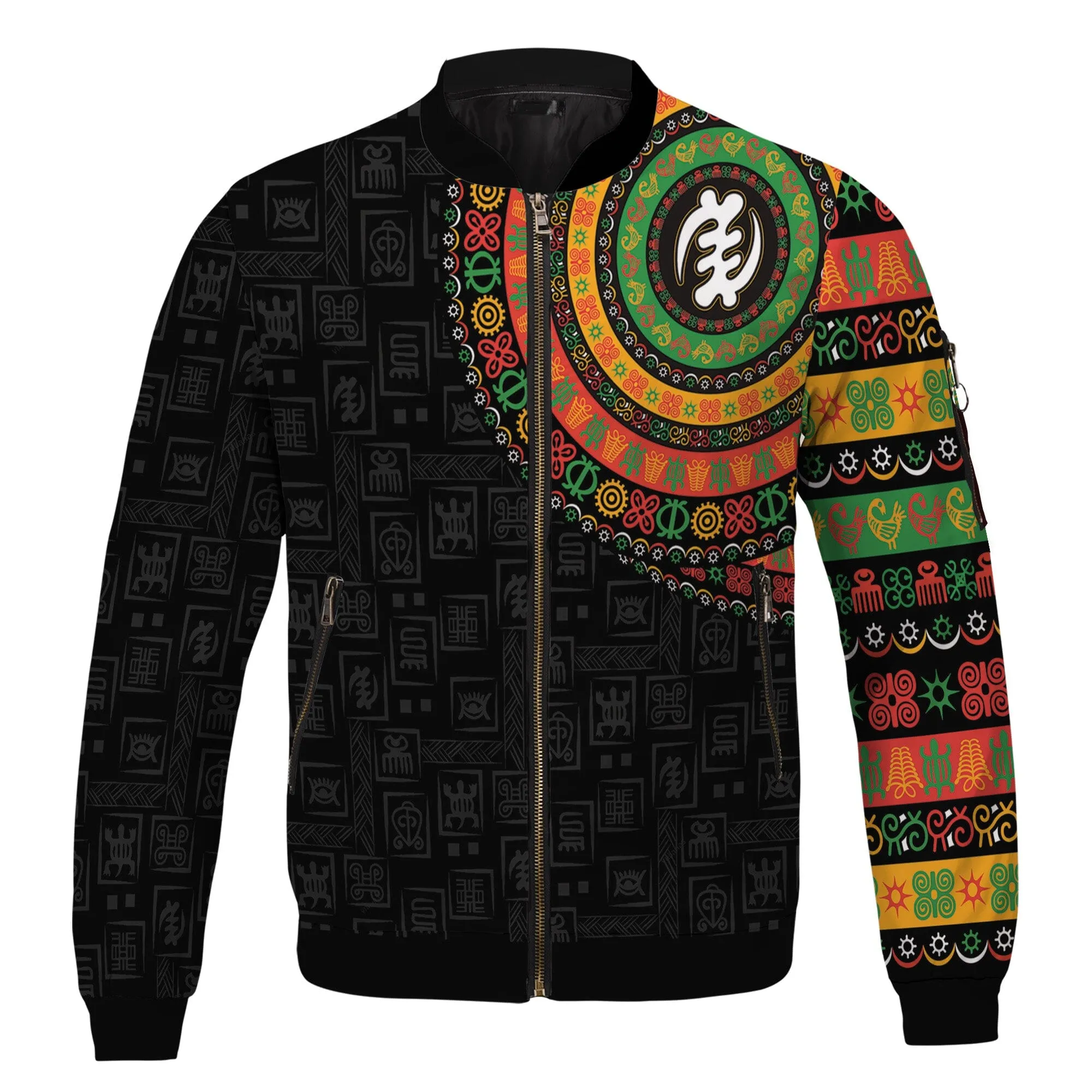 Adinkra Symbols Print Sleeve Bomber Jacket