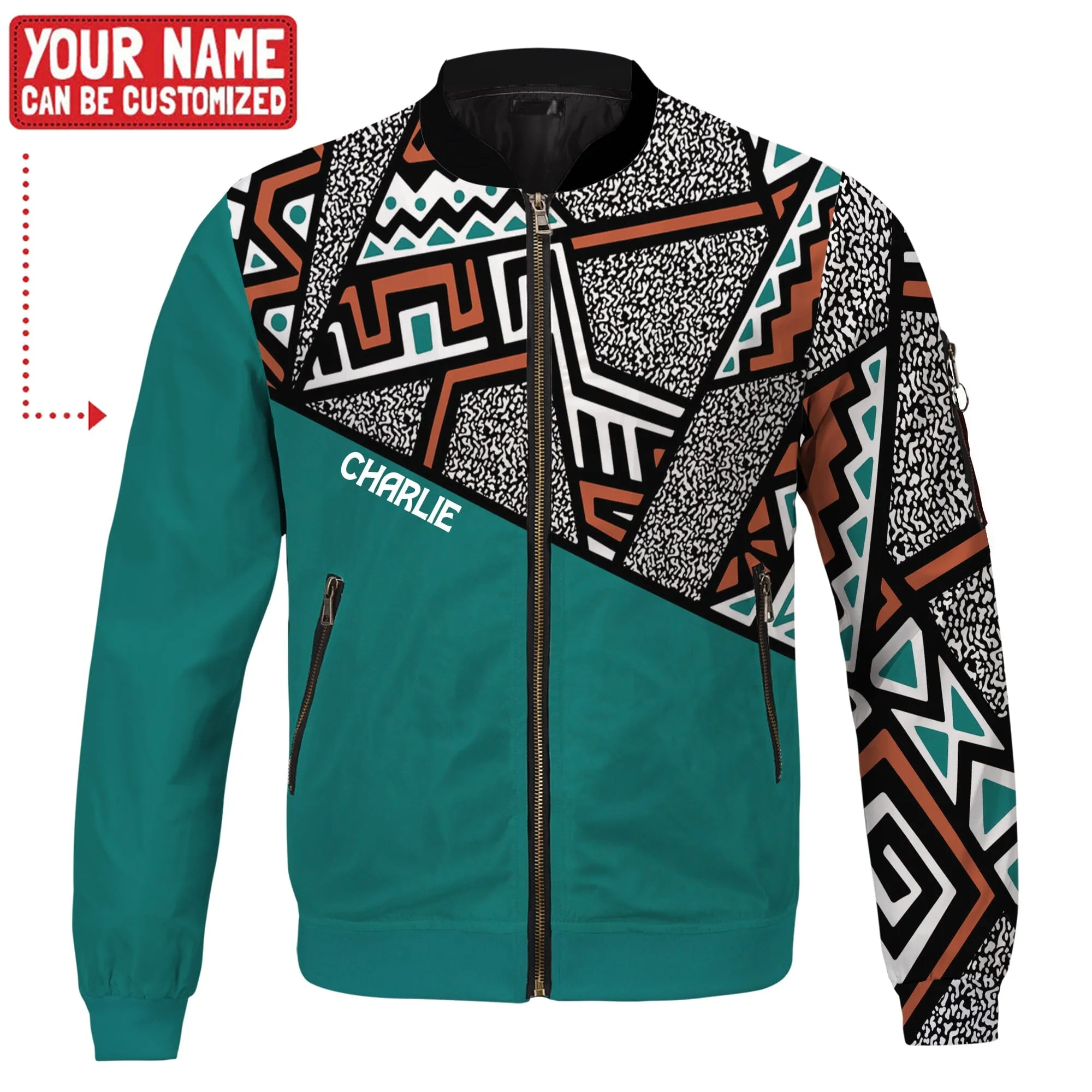 African Geometric Pattern Bomber Jacket