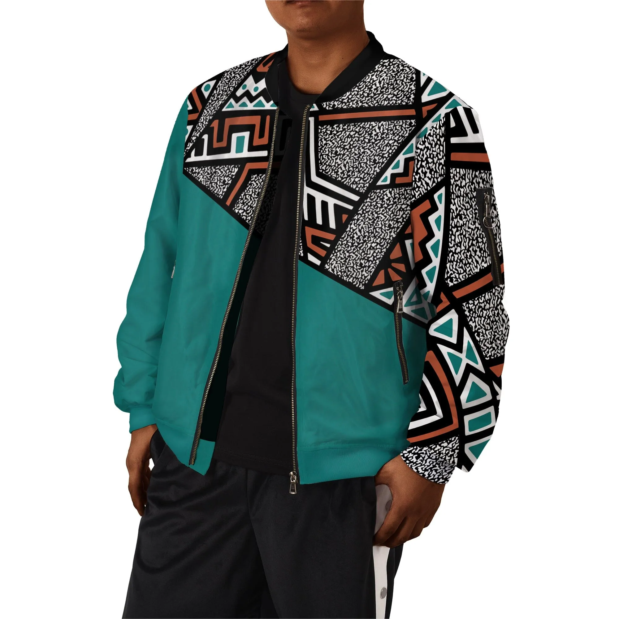 African Geometric Pattern Bomber Jacket