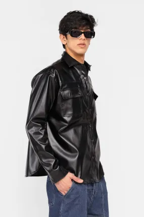 Black Leather Cowboy Men's Shirt