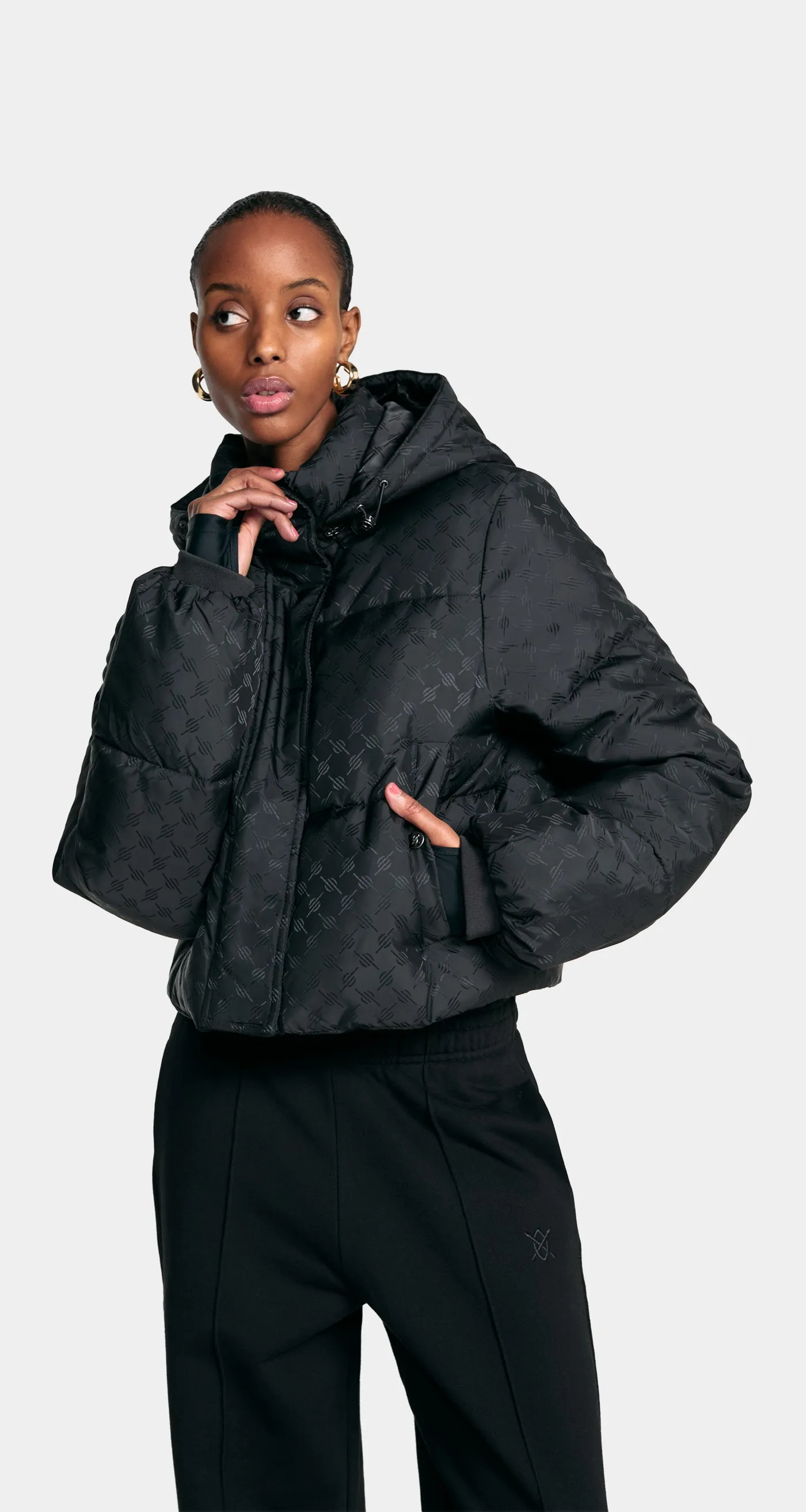 Black Monogram Cropped Puffer Jacket