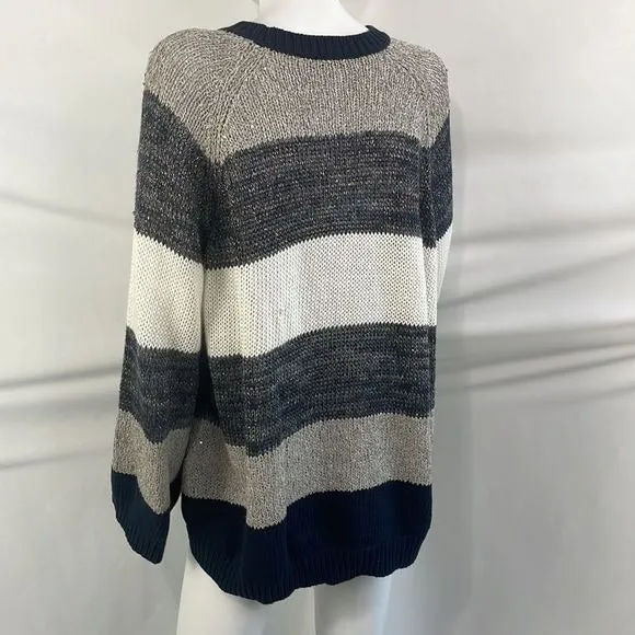 BrunoCucinelli White Blue Sparkle Gray Sparkle Striped Sweater