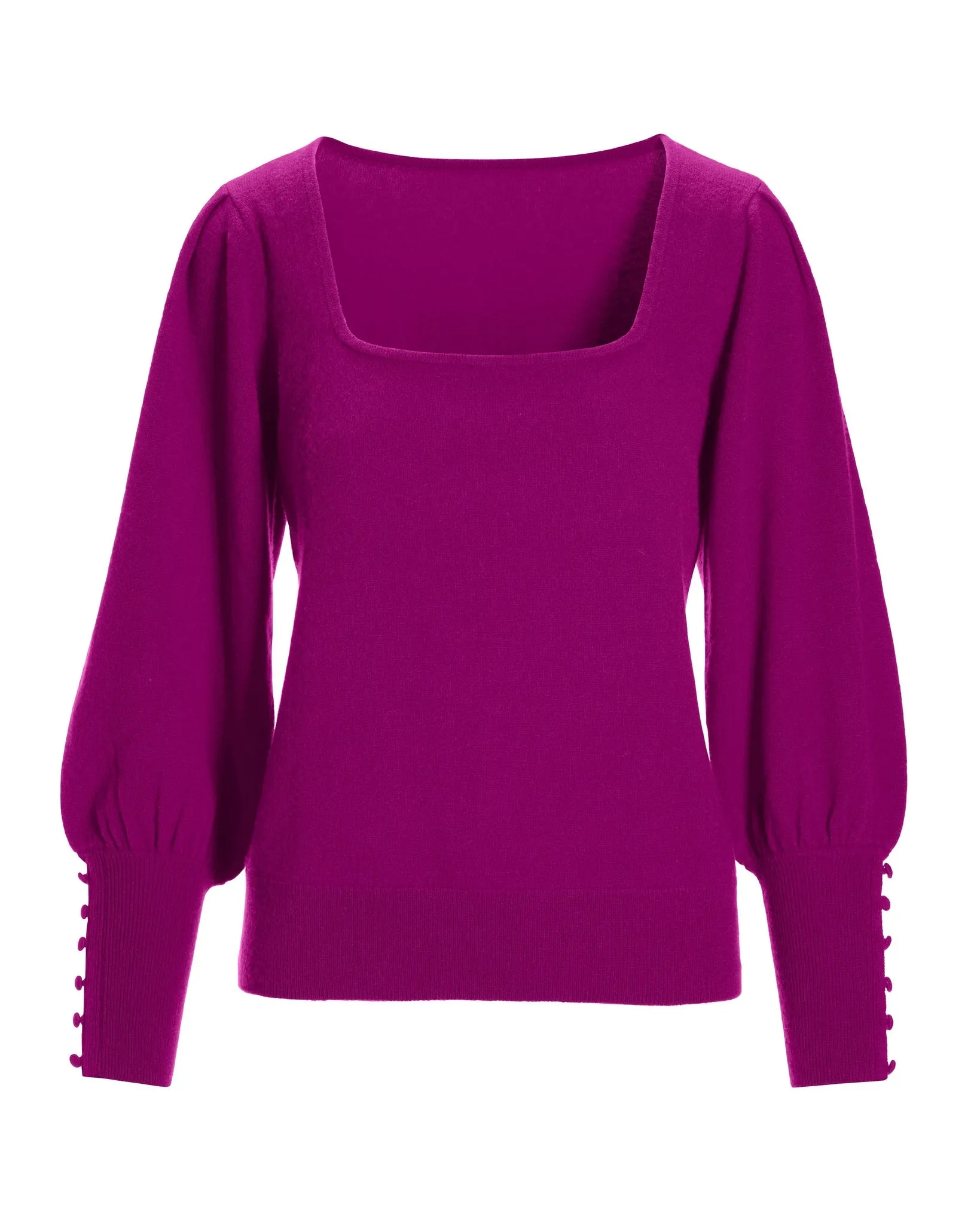 Cashmere Square Neck Button Cuff Sweater Purple