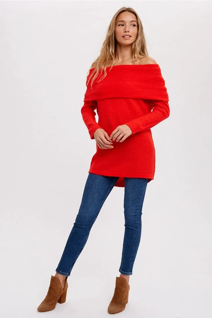 Cherry Fold Over Knit Sweater