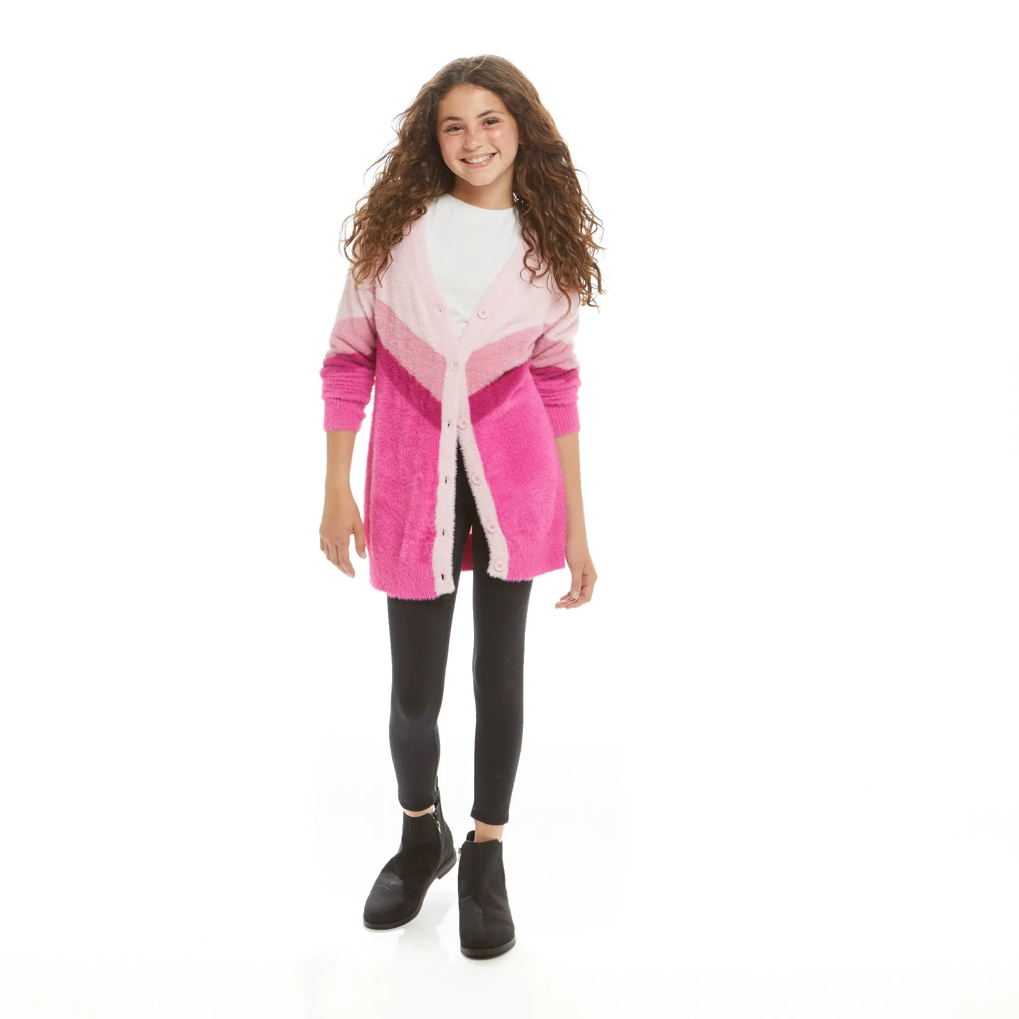 Colorblocked V-neck Cardigan Sweater  | Pink