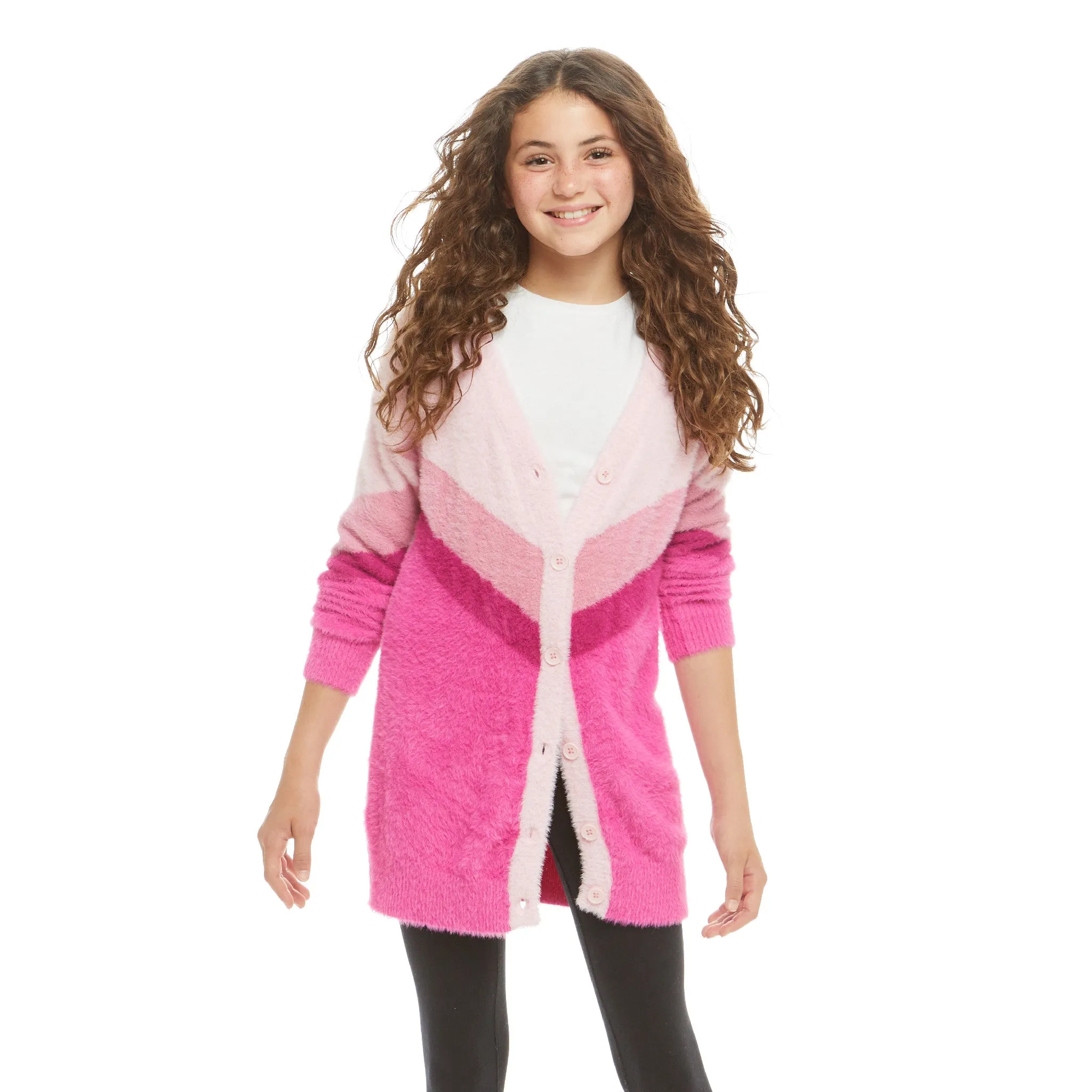 Colorblocked V-neck Cardigan Sweater  | Pink