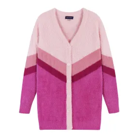 Colorblocked V-neck Cardigan Sweater  | Pink