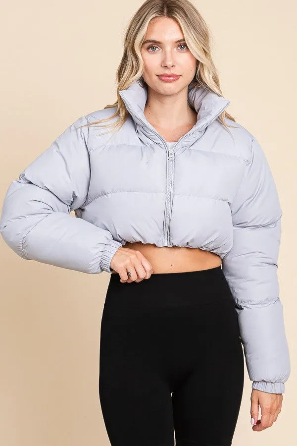 Cropped Front Zipper Puffer