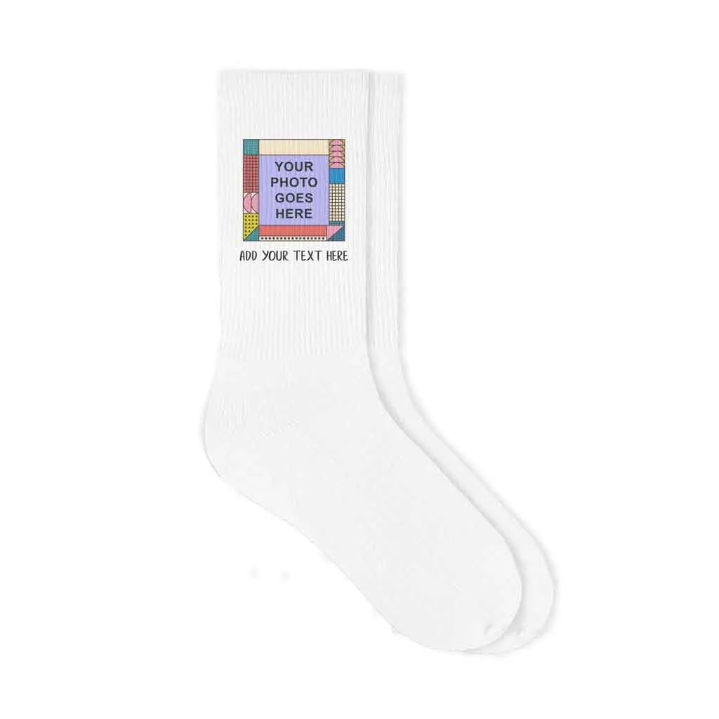 Custom Photo in Mod Frame with Your Text Printed on Socks