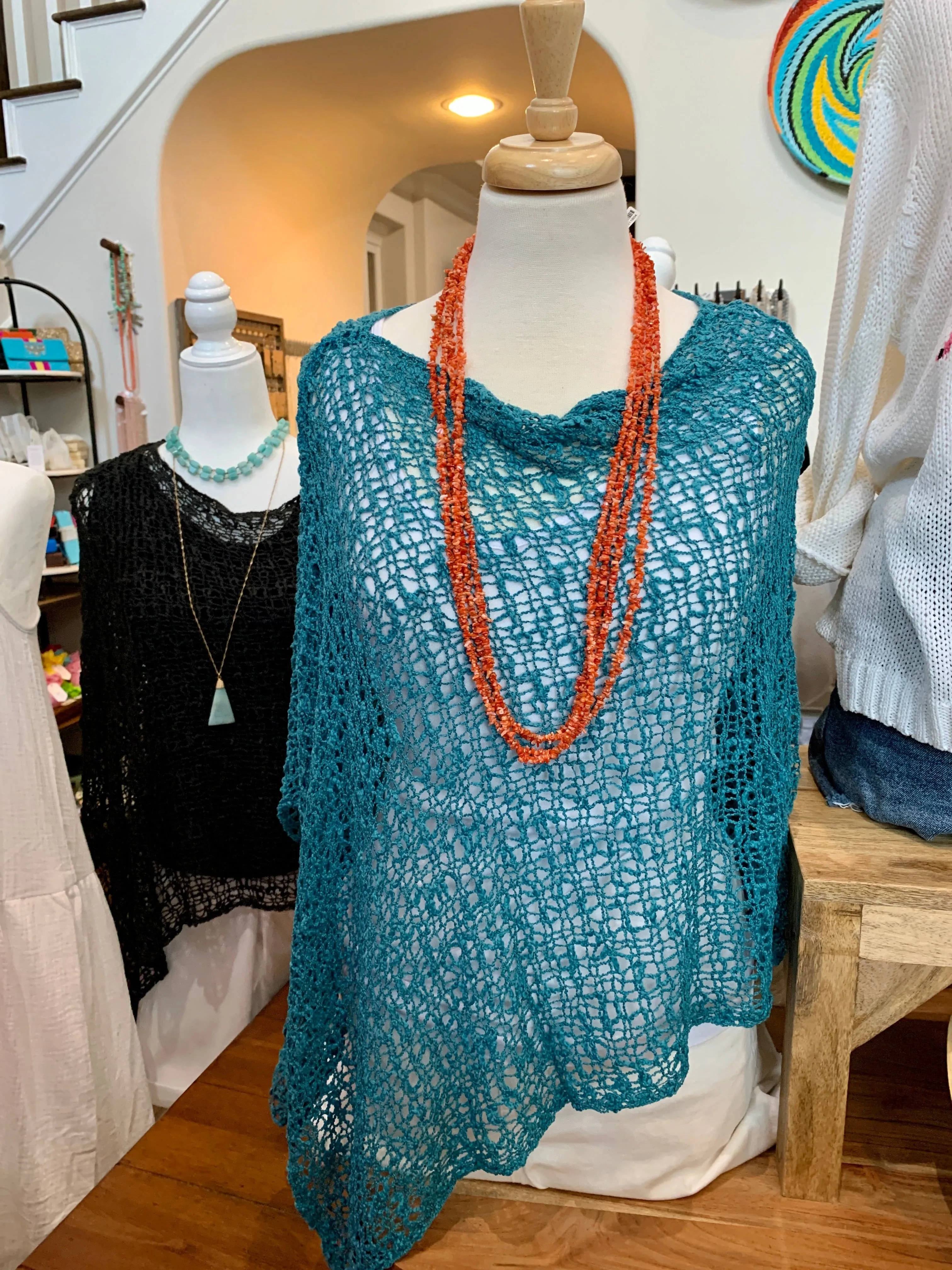 Deep Peacock Popcorn Poncho