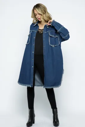 Denim Party Distressed Long Jacket