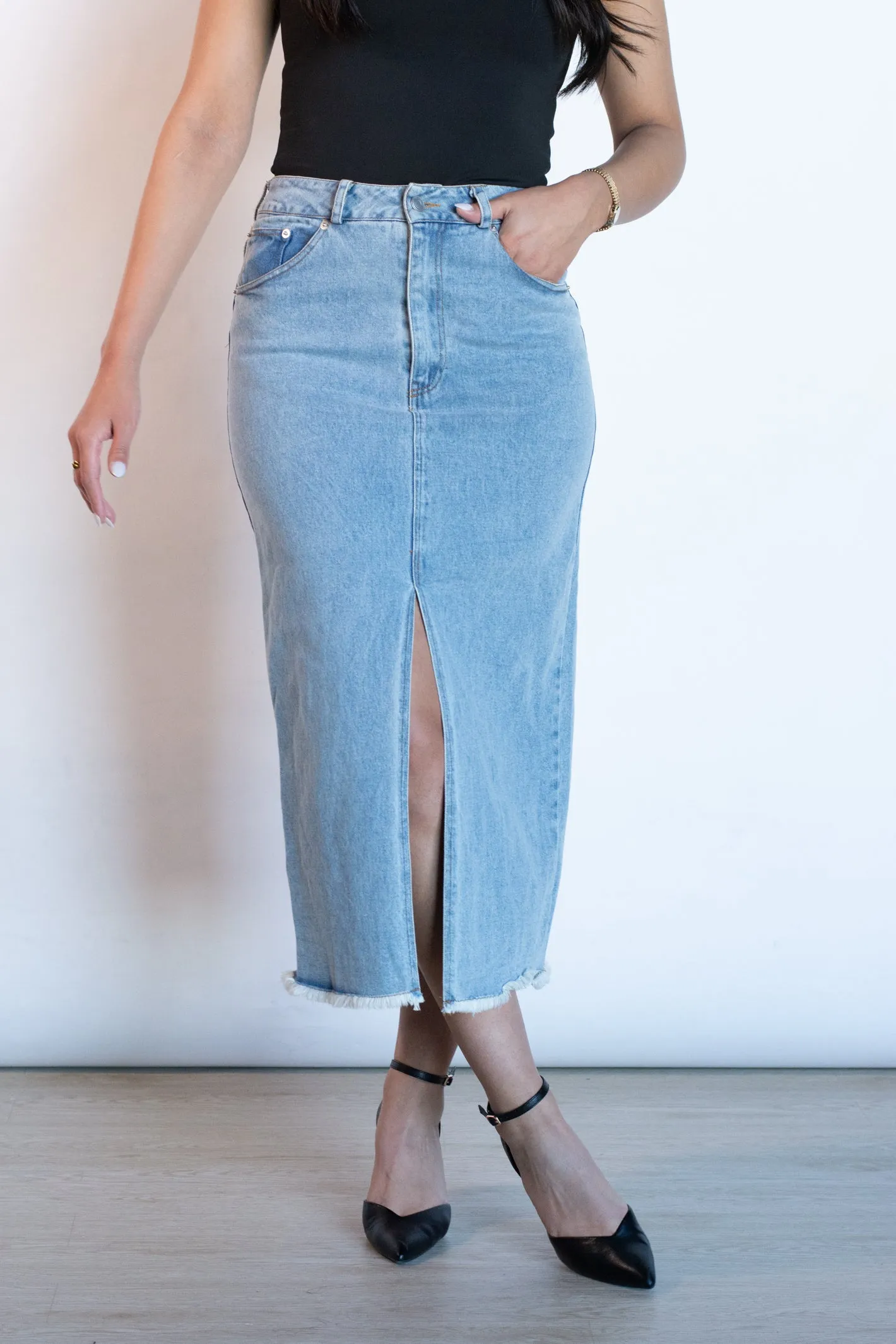 Ease My Mind Denim Midi Skirt