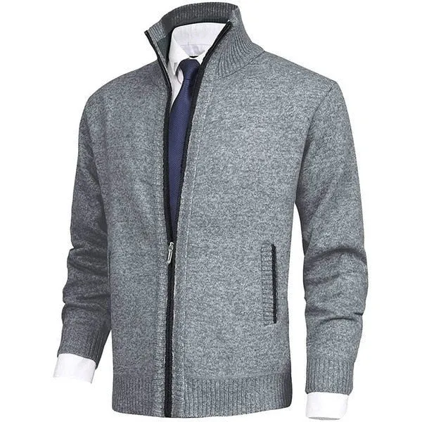 Foesce - Men's Solid Fashion Cardigan Sweater Stand Collar Autumn Male Zipper Knitted Coat Long Sleeve Pullover Jackets Large Size