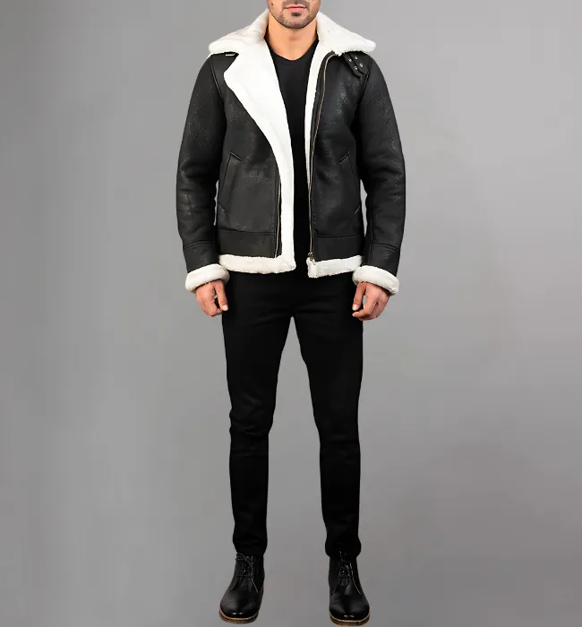 Francis B-3 Black & White Leather Bomber Jacket