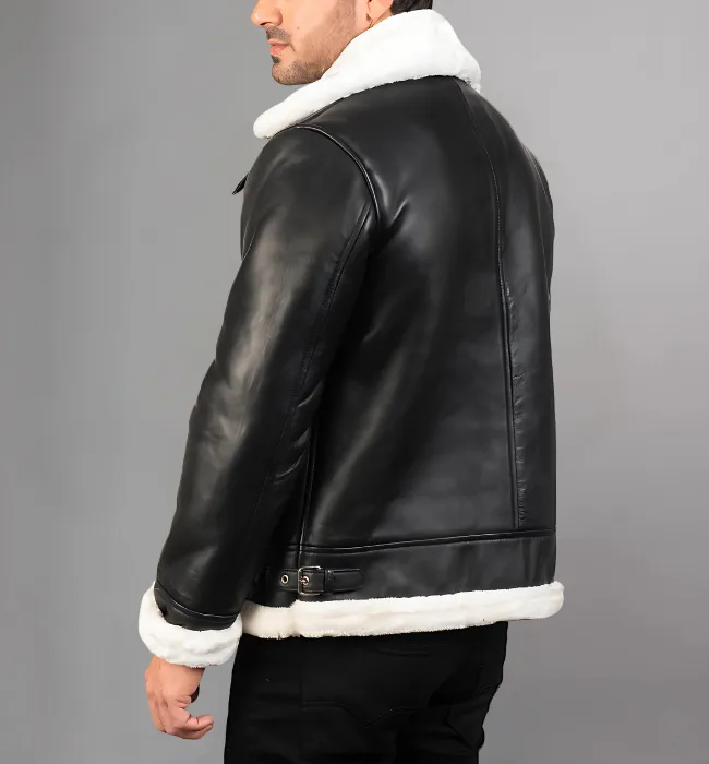 Francis B-3 Black & White Leather Bomber Jacket