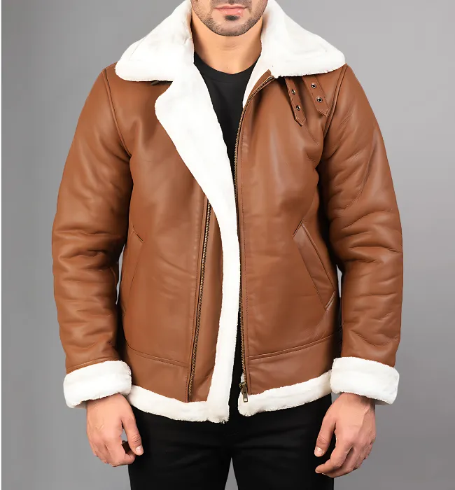 Francis B-3 Black & White Leather Bomber Jacket