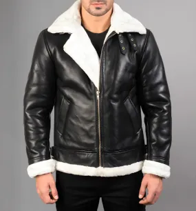 Francis B-3 Black & White Leather Bomber Jacket