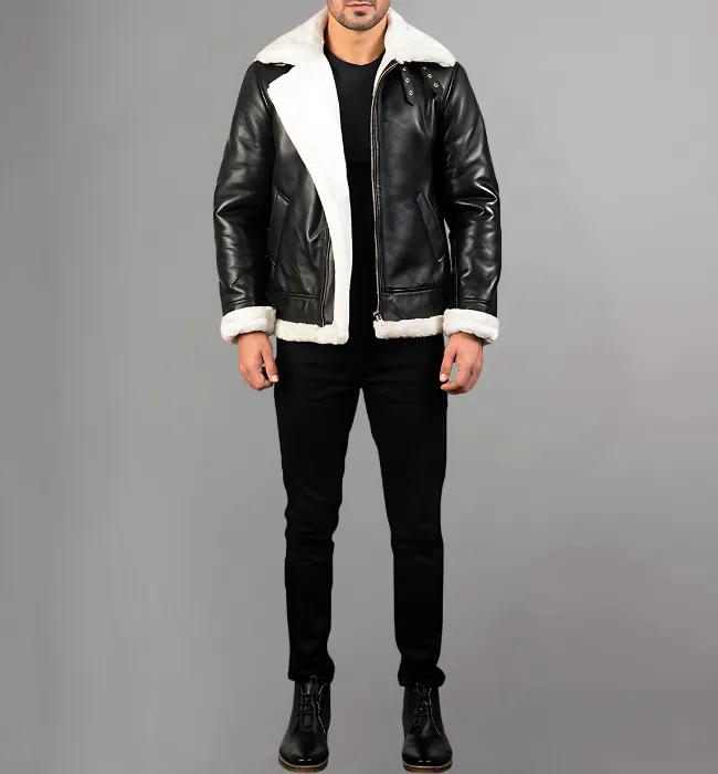 Francis B-3 Black & White Leather Bomber Jacket