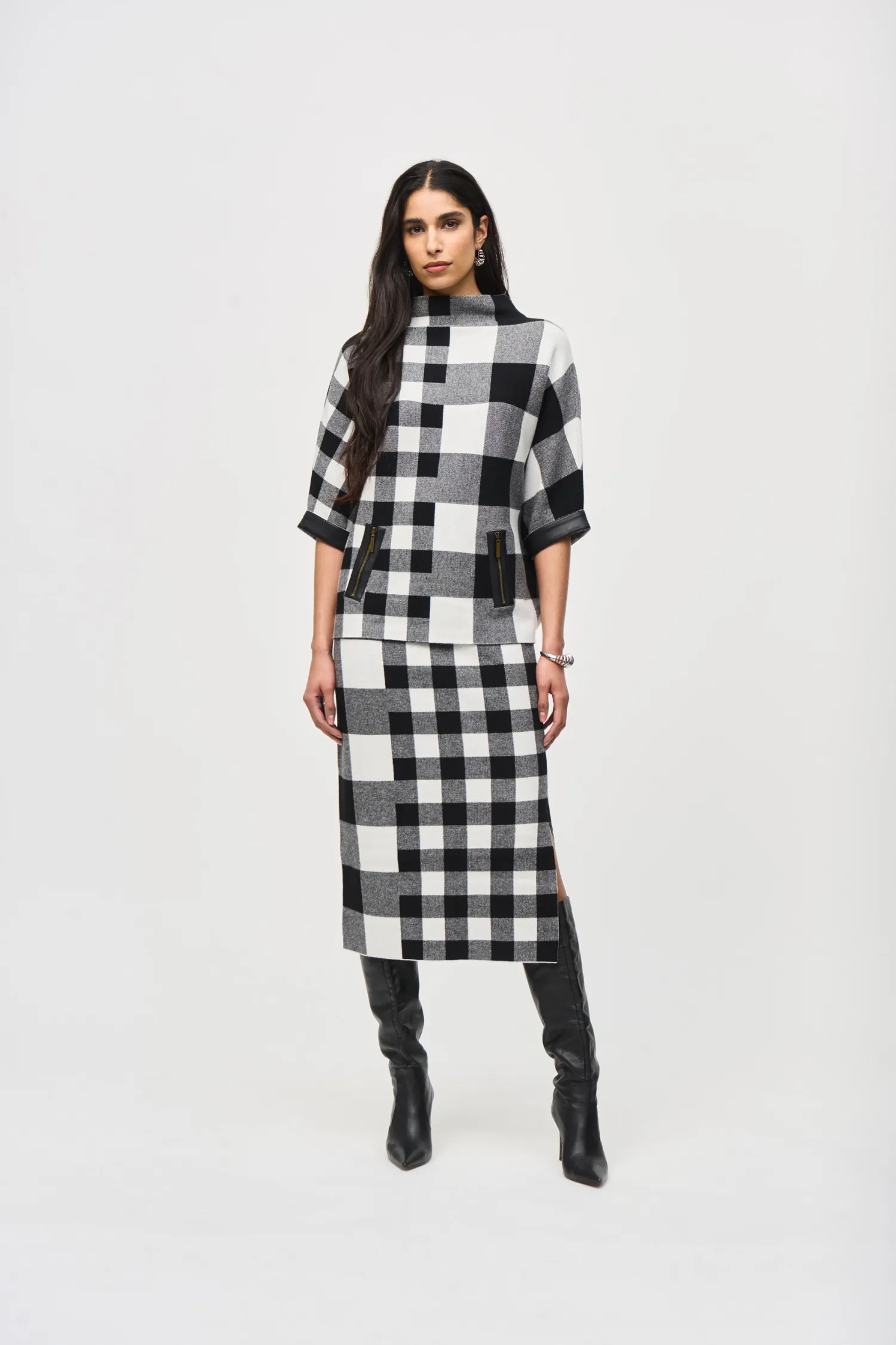 Joseph Ribkoff Plaid Jacquard Sweater - Style 243946