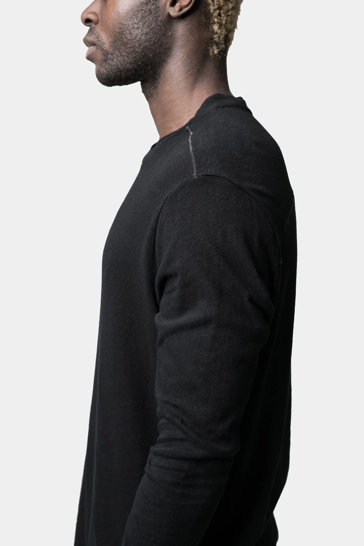 Linen blend long sleeve tee, Black