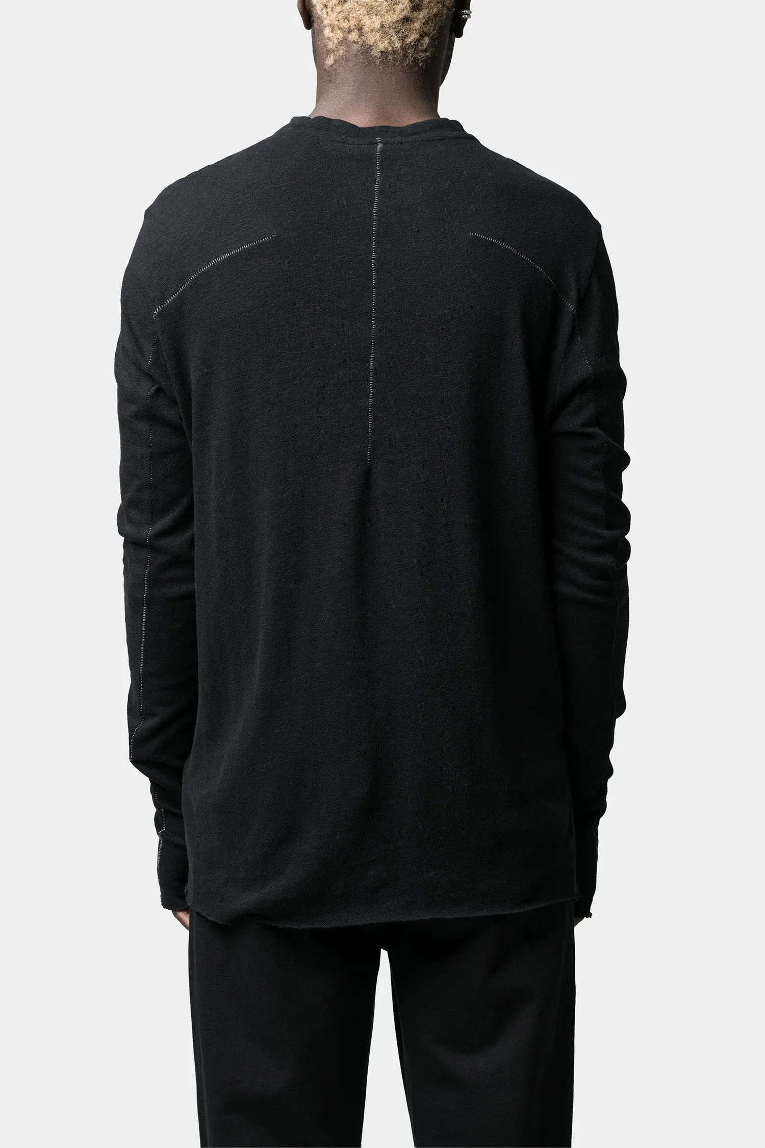 Linen blend long sleeve tee, Black