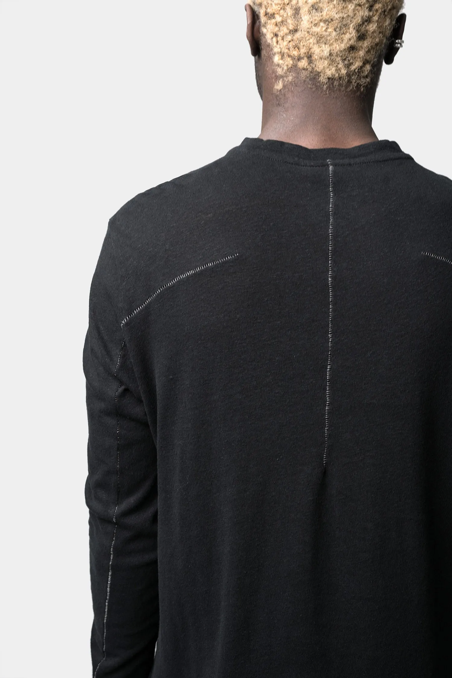 Linen blend long sleeve tee, Black