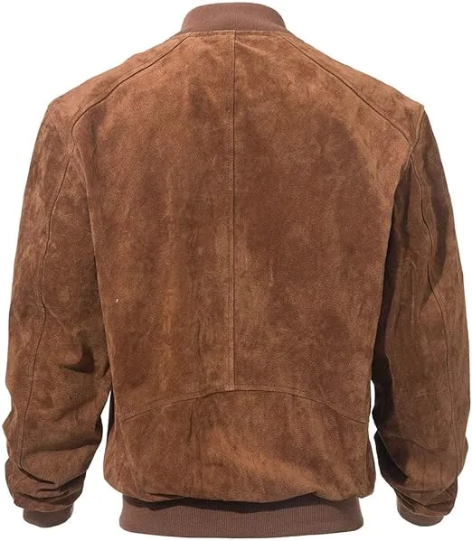 Mens Camel Suede Leather Bomber Jacket