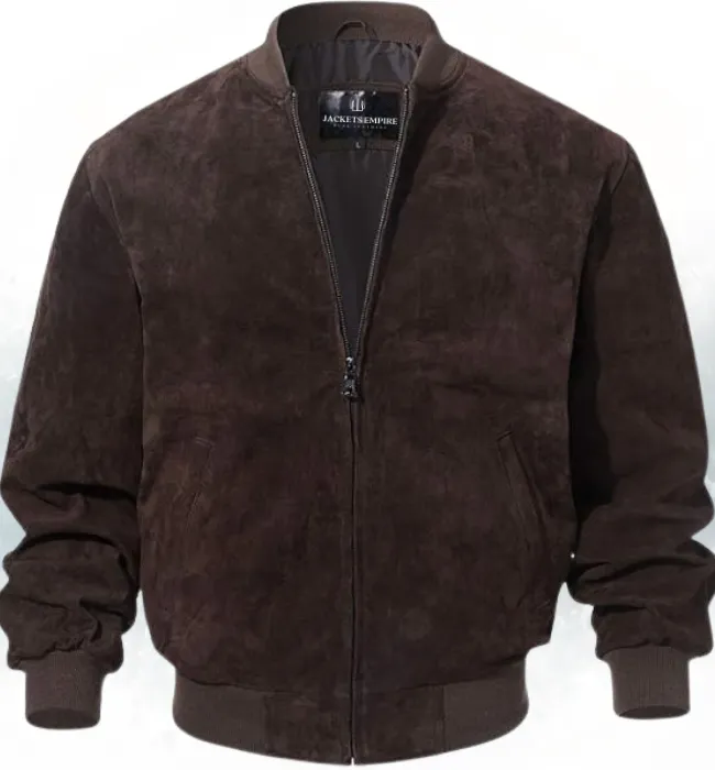 Mens Camel Suede Leather Bomber Jacket