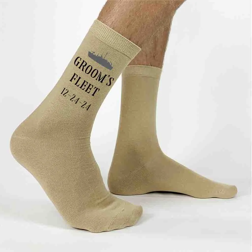 Navy Theme Personalized Wedding Socks with Wedding Date