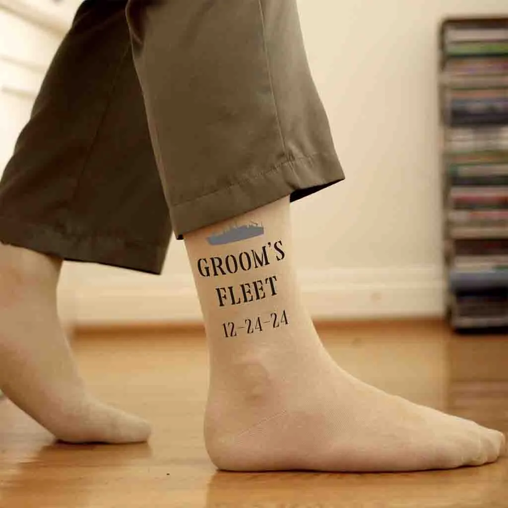 Navy Theme Personalized Wedding Socks with Wedding Date