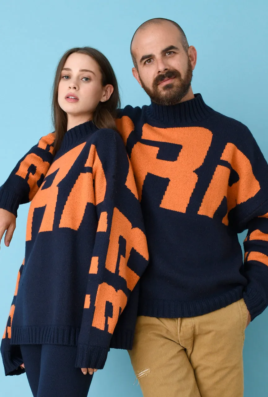 Navy/Orange Unisex BRRR!!! Mock Neck