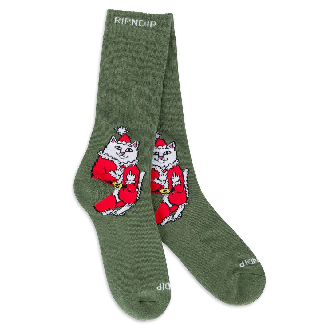 RIPNDIP LORD SANTA SOCKS-OLIVE