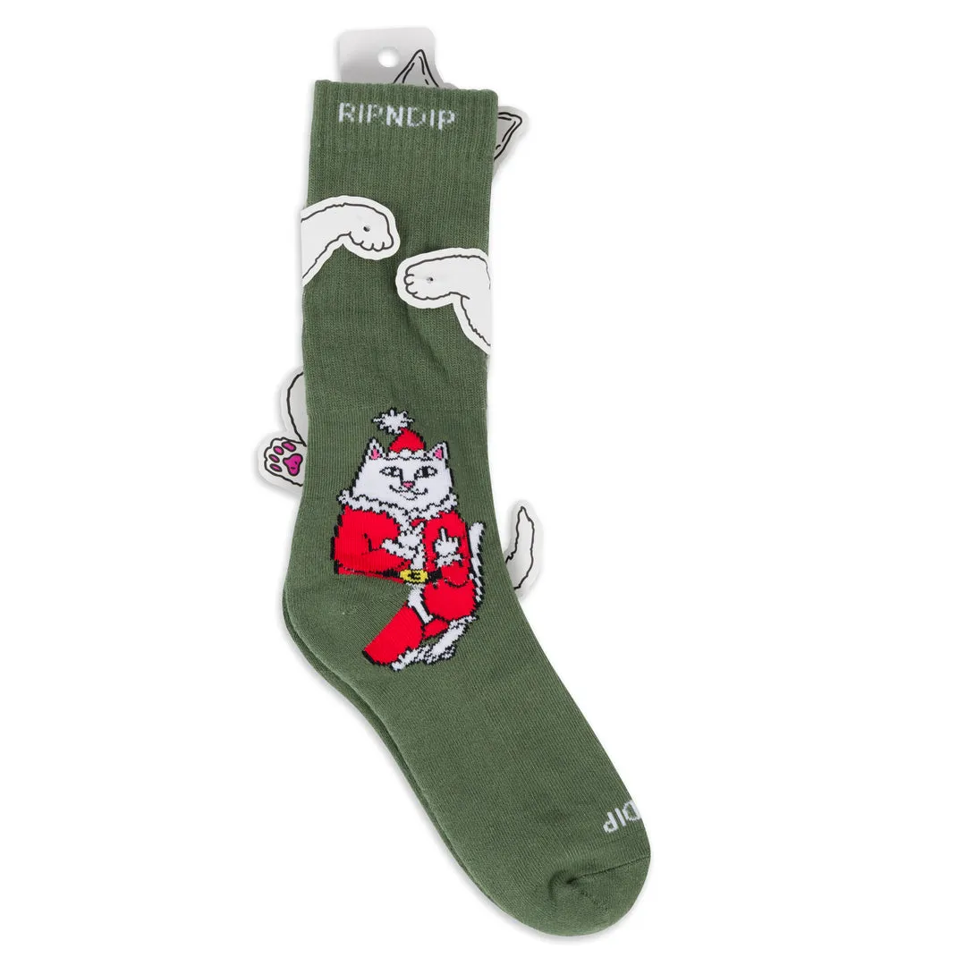 RIPNDIP LORD SANTA SOCKS-OLIVE