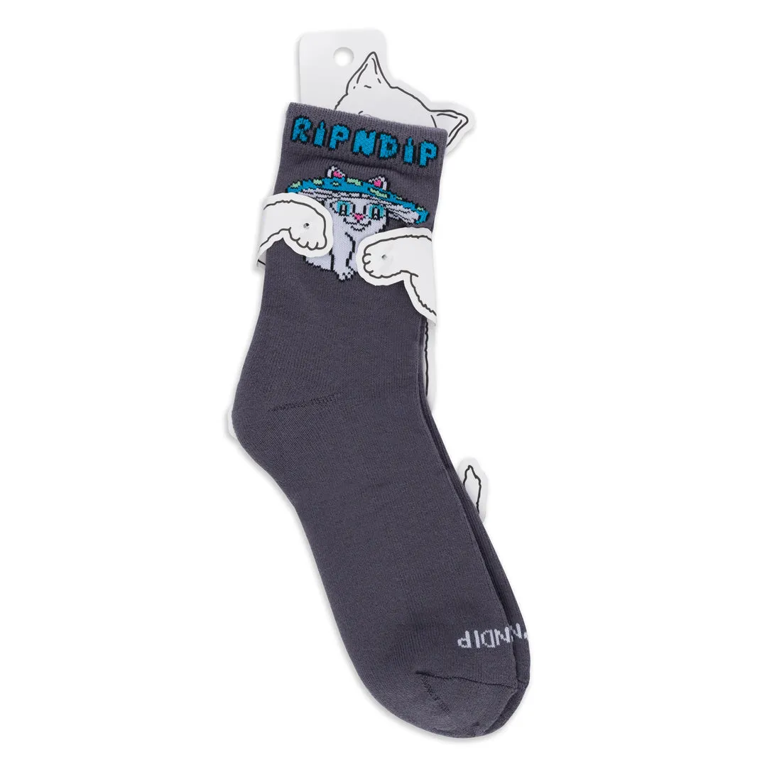 RIPNDIP SHROOM CAT SOCKS-GREY