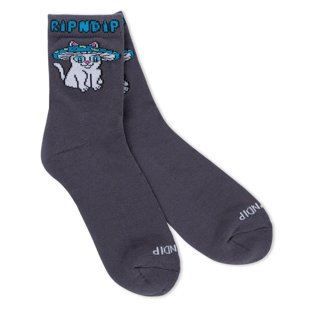 RIPNDIP SHROOM CAT SOCKS-GREY