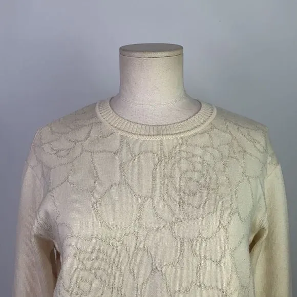 St. JohnCream Sweater with Shimmer Flower Print