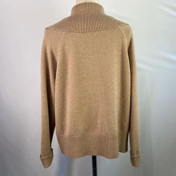 St. John Tan Zip High Neck Cashmere Sweater for Women - Luxurious Softness and Elegant Style