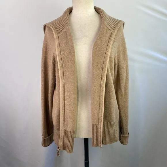 St. John Tan Zip High Neck Cashmere Sweater for Women - Luxurious Softness and Elegant Style