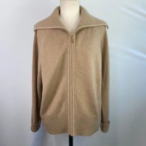 St. John Tan Zip High Neck Cashmere Sweater for Women - Luxurious Softness and Elegant Style