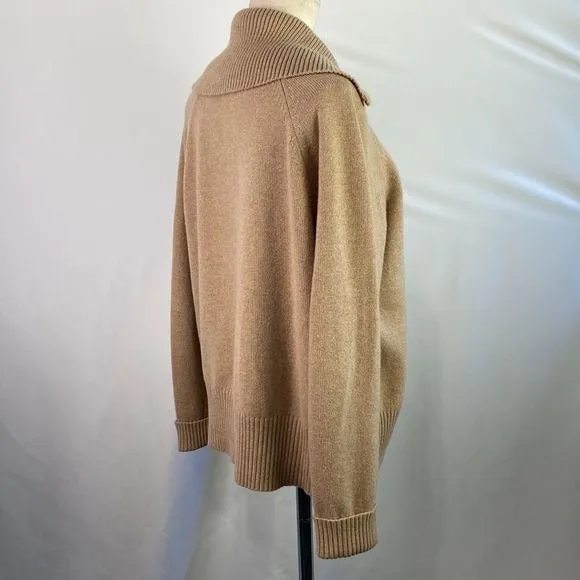 St. John Tan Zip High Neck Cashmere Sweater for Women - Luxurious Softness and Elegant Style