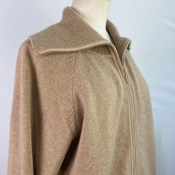 St. John Tan Zip High Neck Cashmere Sweater for Women - Luxurious Softness and Elegant Style