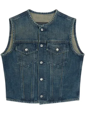 STONEWASHED CHEST POCKETS DENIM GILET