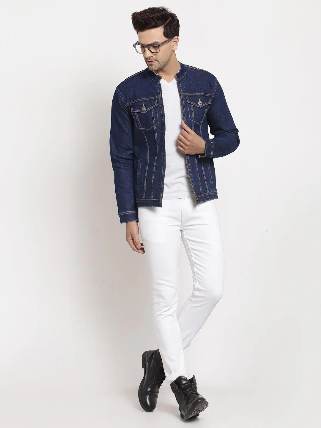 Style Quotient Men Blue Striped Denim Jacket