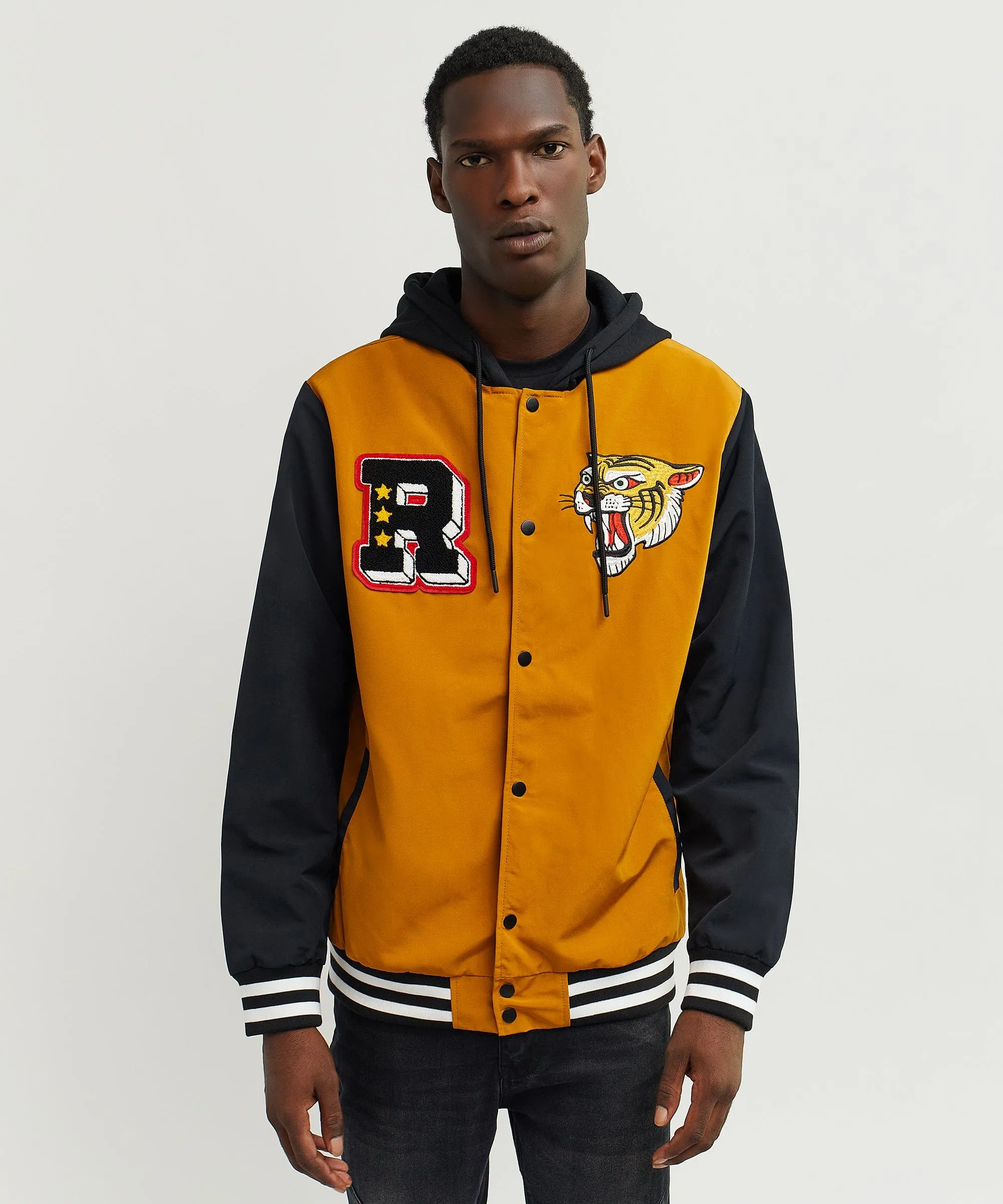 Tigers Varsity Hooded Jacket With Chenille And Embroidered Patches - Khaki