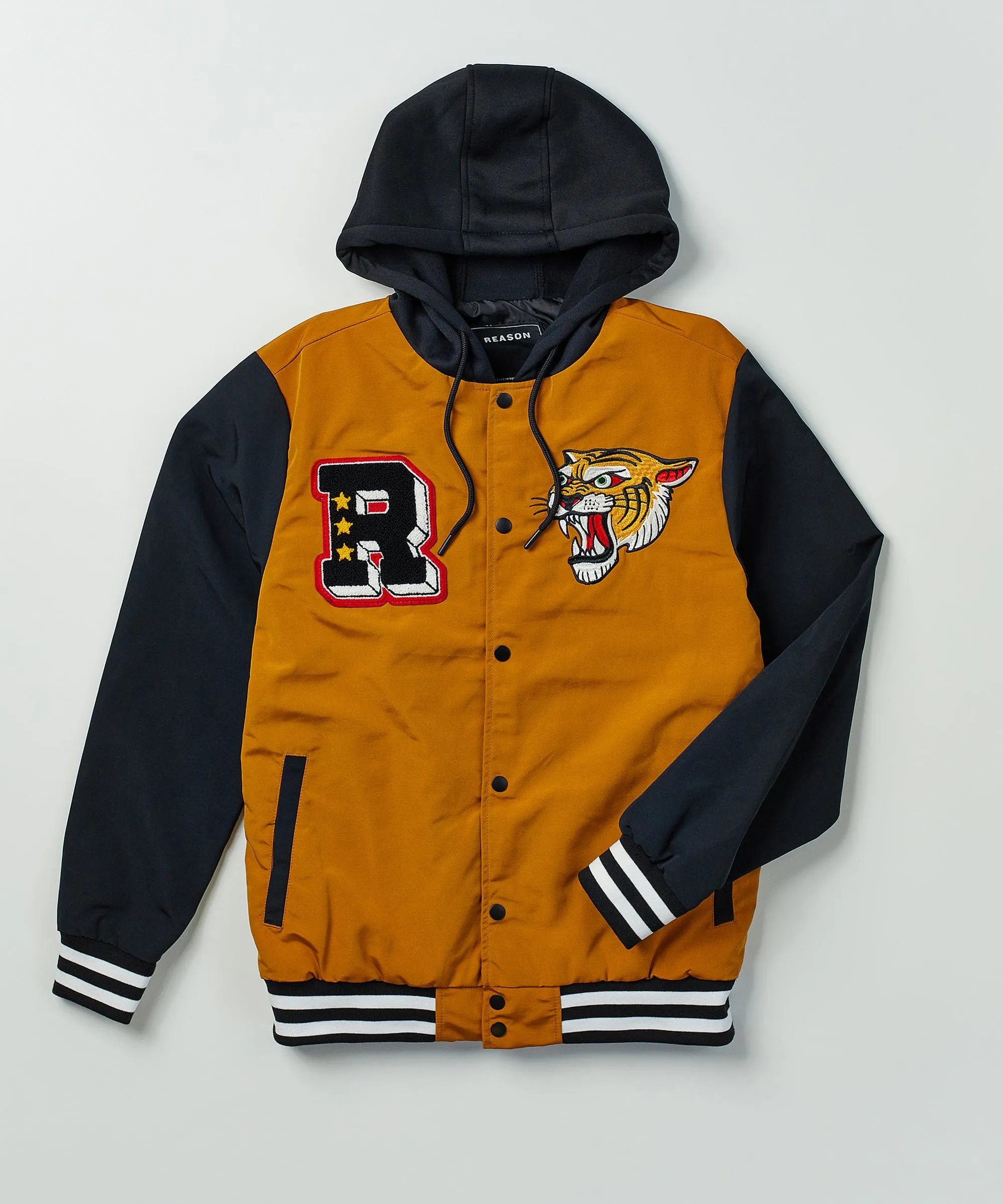 Tigers Varsity Hooded Jacket With Chenille And Embroidered Patches - Khaki