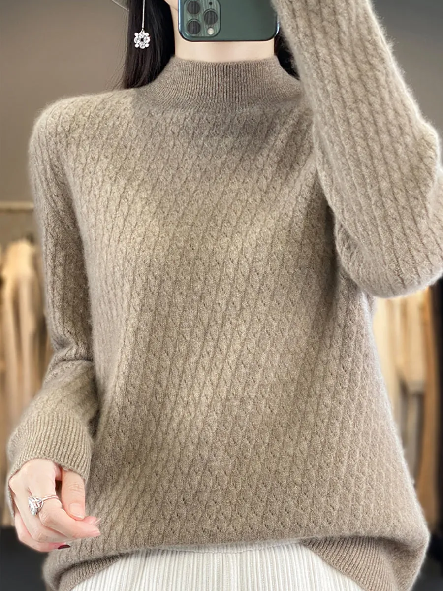 Women Winter Warm Jacquard Half-Turtleneck Sweater