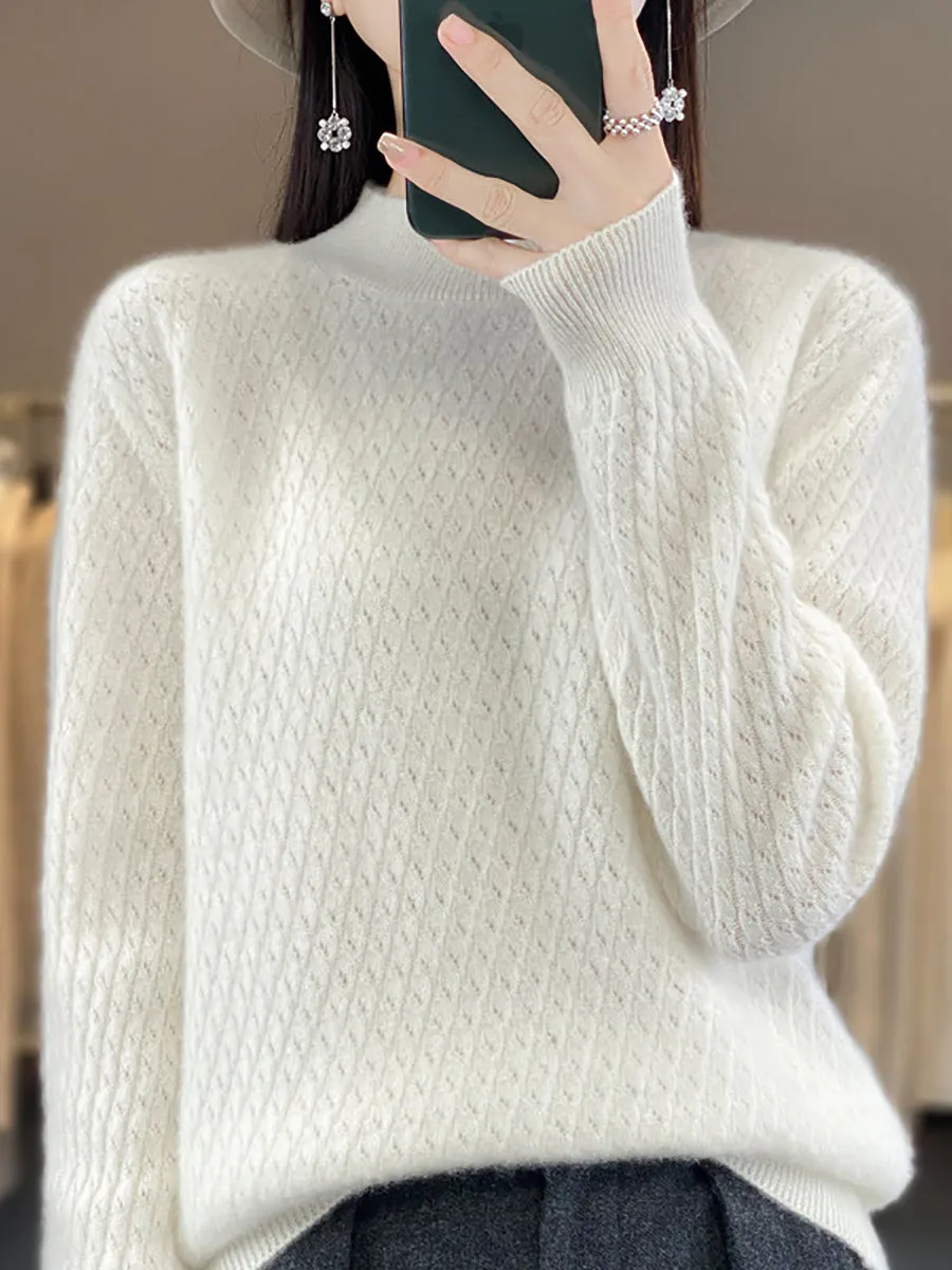 Women Winter Warm Jacquard Half-Turtleneck Sweater